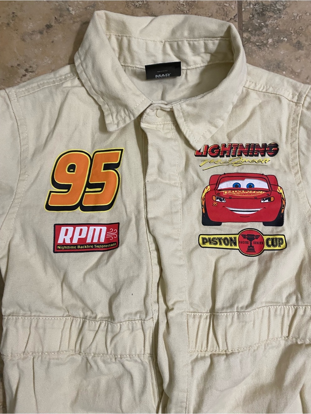 Disney Pixar Cars Lightning McQueen Khaki Mechanic Kids Embroidered Jumpsuit 4T - Picture 5 of 16